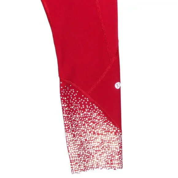 Lululemon Tight Stuff Tight Red and Silver Reflective Print Size 10